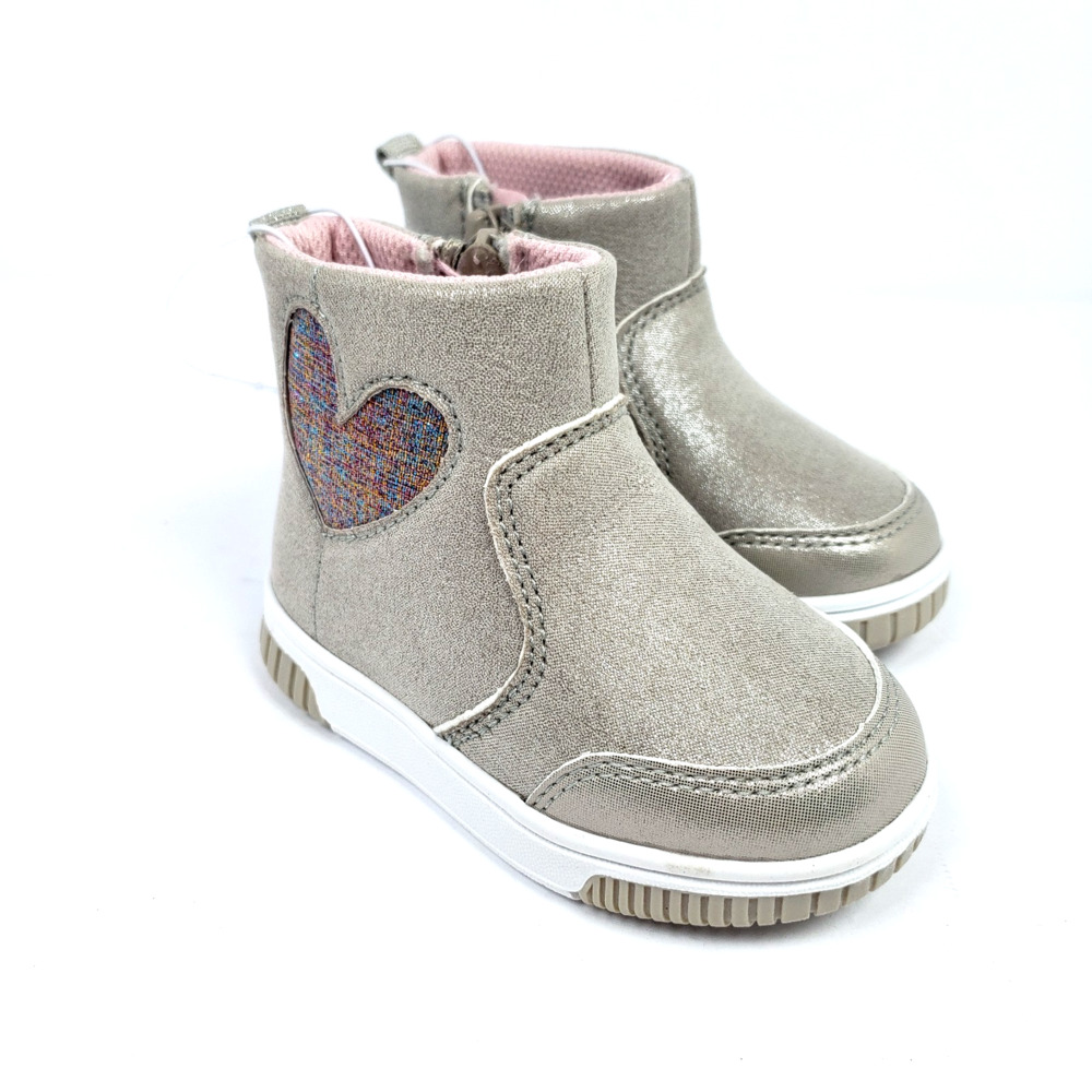 Stride Rite 360 Baby Girl Sz 5M Champagne Shimmering Rainbow Glitter Heart Boots